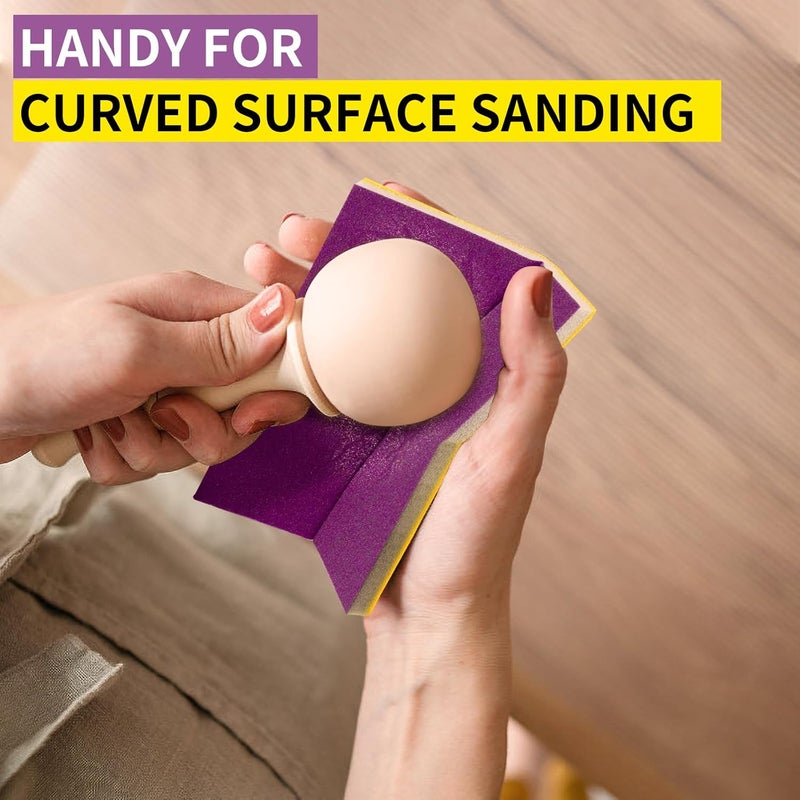 Shineboc 3 x 4 Inch Hook and Loop Sanding Sponge Purple Alumina Abrasive Sanding Pads Flexible Softback 150/180/220/320/400 Grit Wet or Dry Sand Paper Reusable Hand Sanding Block for Wood Metal Drywall, 20Pcs - Image 4